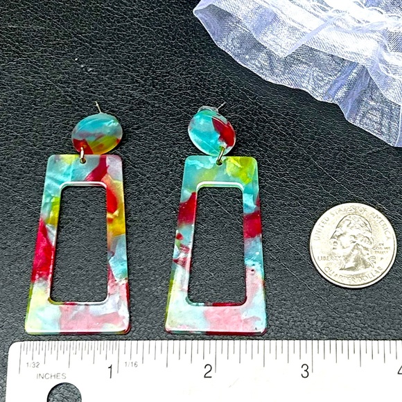 Colorful Rectangular Dangle Earrings - Picture 2 of 2
